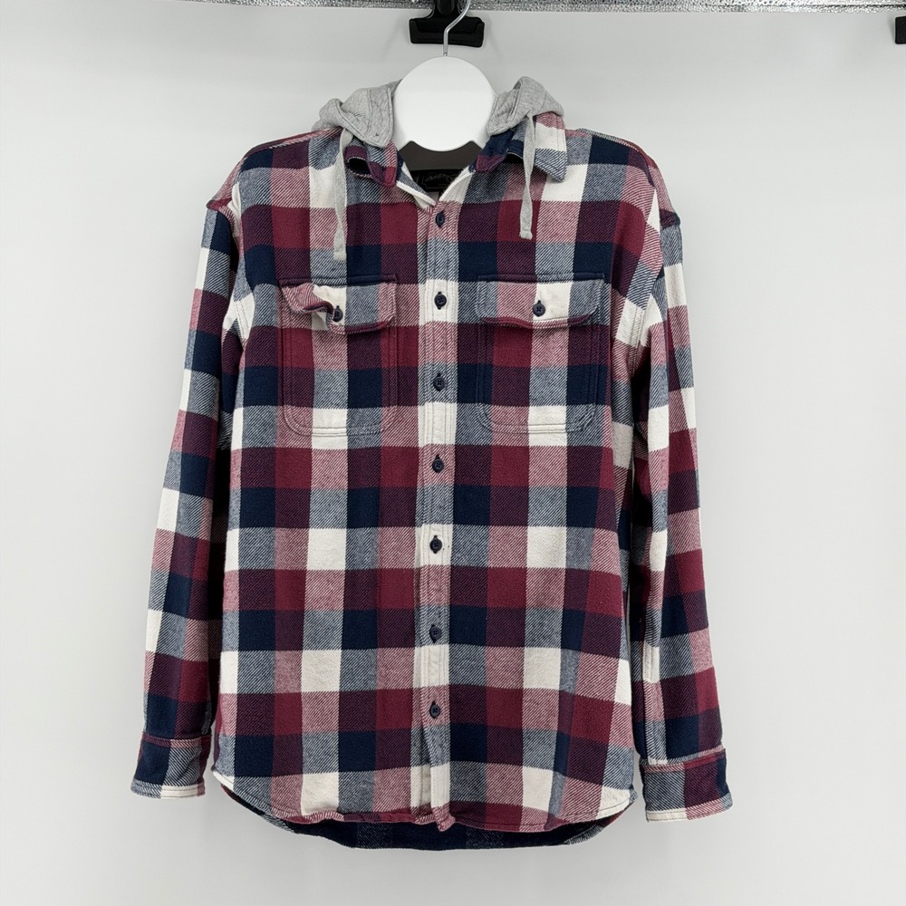 American Eagle Plaid Hooded Flannel Button Up Size M Removable Hood Streetwear